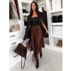 Hnědá saténová midi sukně DRIMMLO s krajkou (Veľkosť ONESIZE)
