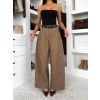 Hnědé stylové široké kalhoty VISUAL (Veľkosť L)