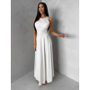 Krémové spoločenské jednoduché dlhé šaty TEMIRA