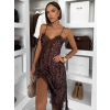 Leopardie saténové mini šaty QUILLIA s čipkou