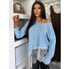 Modrý oversize svetřík MALFIO s krajkou (Veľkosť ONESIZE)