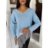 Modrý oversize svetřík MALFIO s krajkou (Veľkosť ONESIZE)