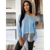 Modrý oversize svetřík MALFIO s krajkou (Veľkosť ONESIZE)