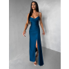 Petrolejové dlhé spoločenské šaty OLIRYA s výstrihom