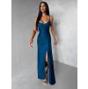 Petrolejové dlouhé společenské šaty OLIRYA s výstřihem (Veľkosť ONESIZE)