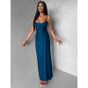 Petrolejové dlhé spoločenské šaty OLIRYA s výstrihom
