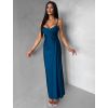 Petrolejové dlouhé společenské šaty OLIRYA s výstřihem (Veľkosť ONESIZE)