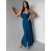 Petrolejové dlouhé společenské šaty OLIRYA s výstřihem (Veľkosť ONESIZE)