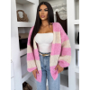 Růžový pletený pruhovaný oversize cardigan GRENTO (Veľkosť ONESIZE)