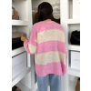 Růžový pletený pruhovaný oversize cardigan GRENTO (Veľkosť ONESIZE)