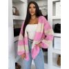 Růžový pletený pruhovaný oversize cardigan GRENTO (Veľkosť ONESIZE)
