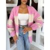 Růžový pletený pruhovaný oversize cardigan GRENTO (Veľkosť ONESIZE)