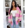 Růžový pletený pruhovaný oversize cardigan GRENTO (Veľkosť ONESIZE)