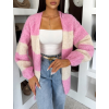 Růžový pletený pruhovaný oversize cardigan GRENTO (Veľkosť ONESIZE)