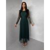 Smaragdové tylové společenské šaty ASHER s dlouhým rukávem (Veľkosť ONESIZE)