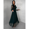Smaragdové tylové spoločenské šaty ASHER s dlhým rukávom