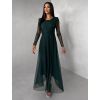 Smaragdové tylové společenské šaty ASHER s dlouhým rukávem (Veľkosť ONESIZE)