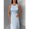 Světle modré společenské jednoduché dlouhé šaty TEMIRA (Veľkosť ONESIZE)