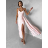 Svetloružové dlhé spoločenské šaty OLIRYA s výstrihom