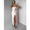 Svetloružové dlhé spoločenské šaty OLIRYA s výstrihom