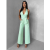Svetlozelený spoločenský dlhý overal ARVELLA s výstrihom