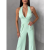Svetlozelený spoločenský dlhý overal ARVELLA s výstrihom