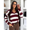 Vínový pruhovaný sveter ZYNTIE s golierom