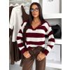 Vínový pruhovaný svetr ZYNTIE s límečkem (Veľkosť ONESIZE)