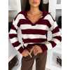 Vínový pruhovaný sveter ZYNTIE s golierom