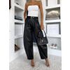 Černé koženkové široké stylové kalhoty LEATHER (Veľkosť ONESIZE)