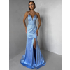 Modré plesové dlhé trblietavé šaty RAVELLE s rázporkom