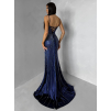 Tmavomodré plesové trblietavé dlhé šaty RAVELLE s rázporkom