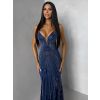 Tmavě modré plesové třpytivé dlouhé šaty RAVELLE s rozparkem (Veľkosť M)