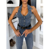 Modrý džínový dlouhý denim overal MISTON (Veľkosť L)