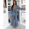 Modrý kalhotový džínový denim komplet ZYLORA s košilí (Veľkosť M/L)
