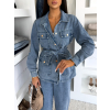 Modrý kalhotový džínový denim komplet ZYLORA s košilí (Veľkosť M/L)