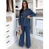 Modrý tmavý kalhotový džínový komplet ISLAND s košilí (Veľkosť M/L)
