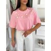 Růžové bavlněné oversize triko KINGDOM s perlami (Veľkosť M/L)