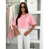 Růžové bavlněné oversize triko KINGDOM s perlami (Veľkosť M/L)