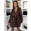 Tmavo hnedé koženkové šaty LONIRA