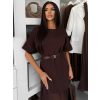 Tmavo hnedé štýlové dlhé šaty LEGACY s čipkou