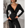 Černé elegantní body LORIEN s dlouhým rukávem a krajkou (Veľkosť ONESIZE)