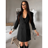 Čierne pruhované dlhé oversize sako šaty MIRELA s opaskom (Veľkosť ONESIZE)