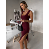 Vínové jednoduché rebrované šaty ARACYT s rázporkom (Veľkosť ONESIZE)