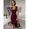 Vínové jednoduché rebrované šaty ARACYT s rázporkom (Veľkosť ONESIZE)