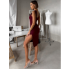 Vínové jednoduché rebrované šaty ARACYT s rázporkom (Veľkosť ONESIZE)