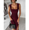Vínové jednoduché rebrované šaty ARACYT s rázporkom (Veľkosť ONESIZE)