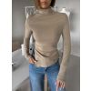 Béžové elegantní řasené triko HOLLOW s dlouhým rukávem (Veľkosť M/L)