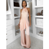 Svetloružový saténový elegantný nohavicový komplet ZATOURA (Veľkosť ONESIZE)