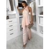 Světle růžový saténový elegantní kalhotový komplet ZATOURA (Veľkosť ONESIZE)